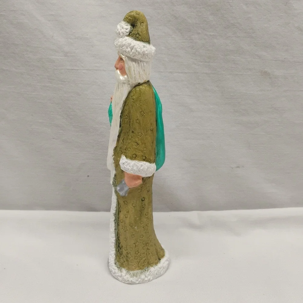 Vintage Folk Art GREEN Rustic Santa 7